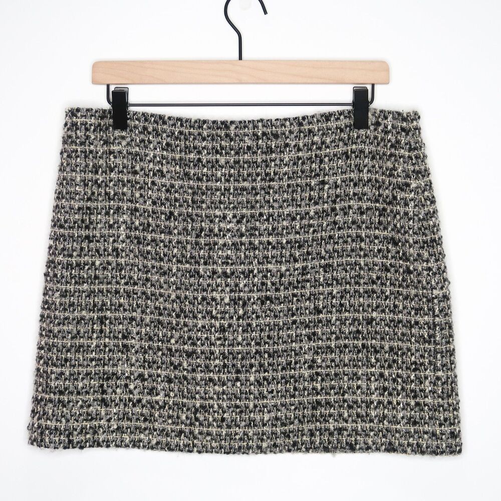 J.Crew Womens Wool Mini Skirt Size‎ 10 Gray Black Gold Metallic Woven Holiday